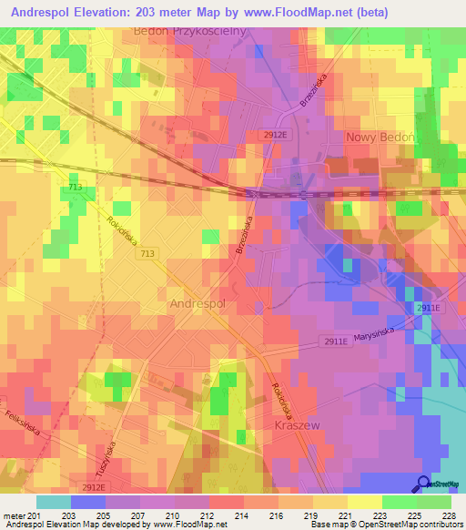Andrespol,Poland Elevation Map
