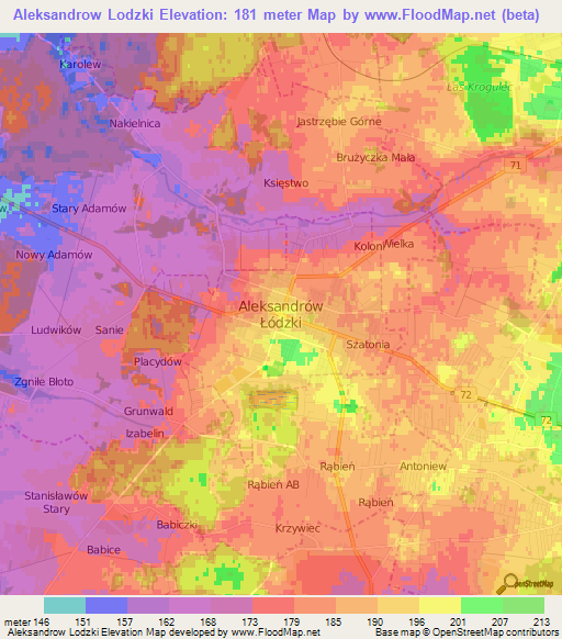Aleksandrow Lodzki,Poland Elevation Map