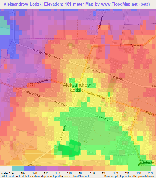 Aleksandrow Lodzki,Poland Elevation Map