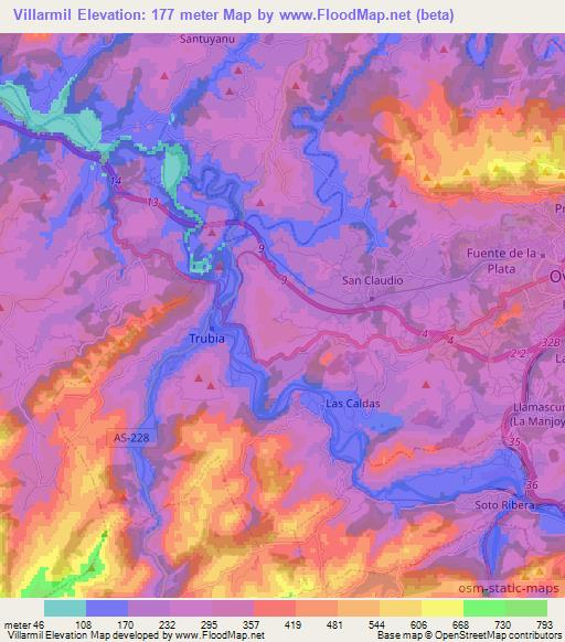 Villarmil,Spain Elevation Map