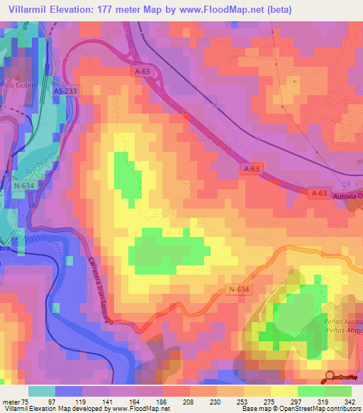 Villarmil,Spain Elevation Map
