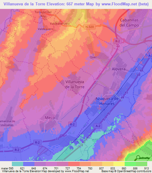 Villanueva de la Torre,Spain Elevation Map