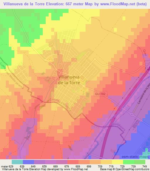 Villanueva de la Torre,Spain Elevation Map