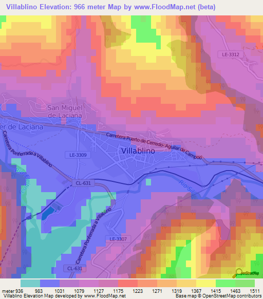 Villablino,Spain Elevation Map