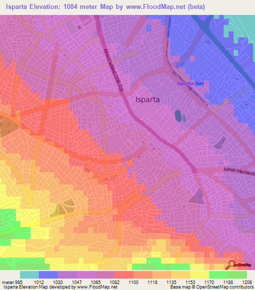 Isparta,Turkey Elevation Map