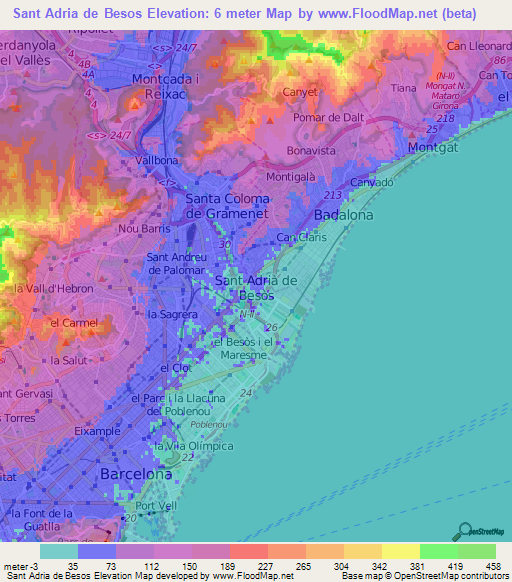 Sant Adria de Besos,Spain Elevation Map