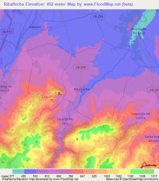 Ribaflecha,Spain Elevation Map