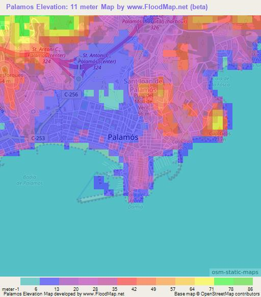 Palamos,Spain Elevation Map