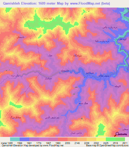 Qamishleh,Iran Elevation Map