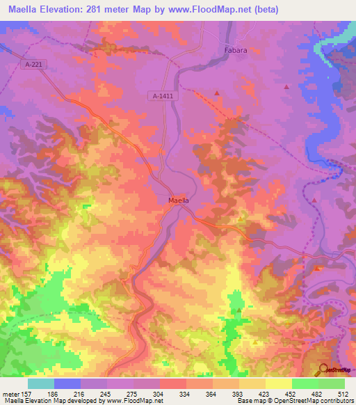 Maella,Spain Elevation Map