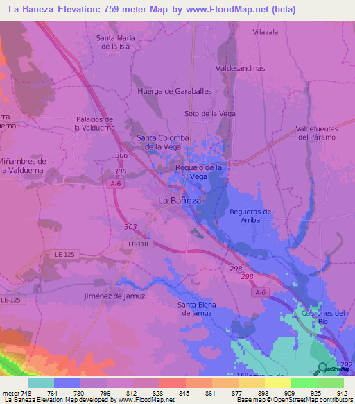 La Baneza,Spain Elevation Map