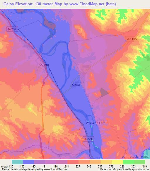 Gelsa,Spain Elevation Map