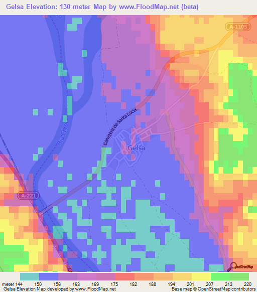 Gelsa,Spain Elevation Map