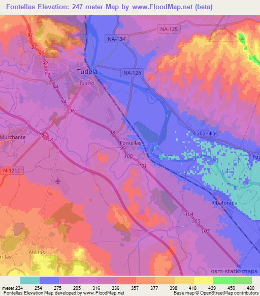Fontellas,Spain Elevation Map