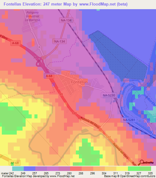 Fontellas,Spain Elevation Map