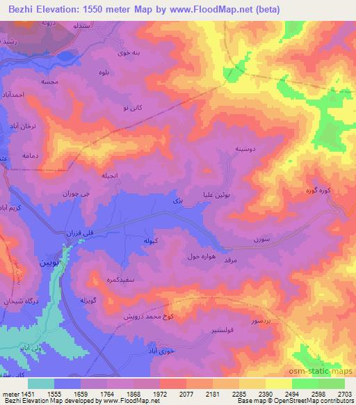 Bezhi,Iran Elevation Map