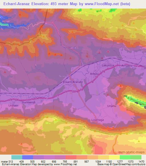 Echarri-Aranaz,Spain Elevation Map