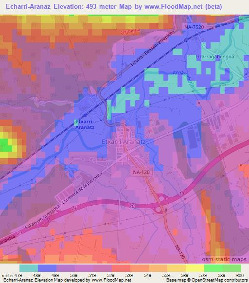 Echarri-Aranaz,Spain Elevation Map