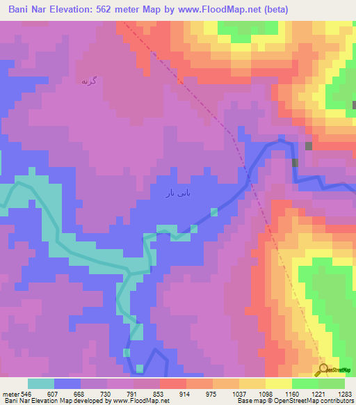 Bani Nar,Iran Elevation Map
