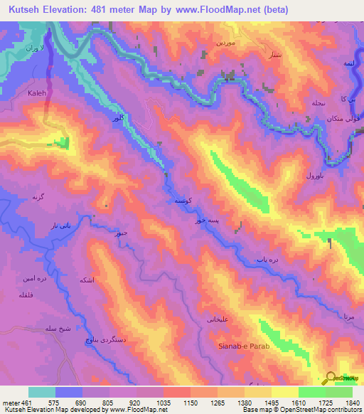 Kutseh,Iran Elevation Map