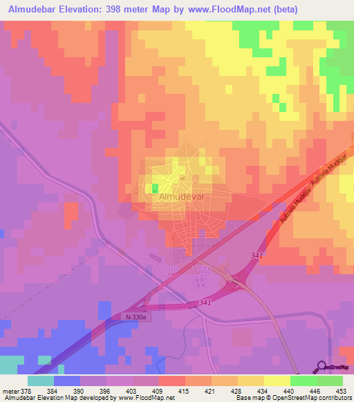 Almudebar,Spain Elevation Map