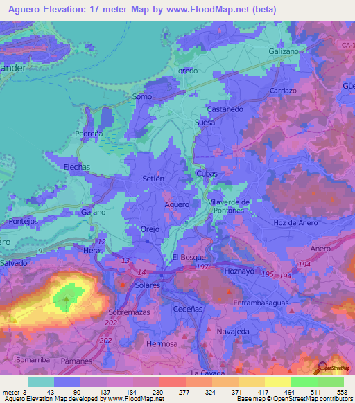 Aguero,Spain Elevation Map