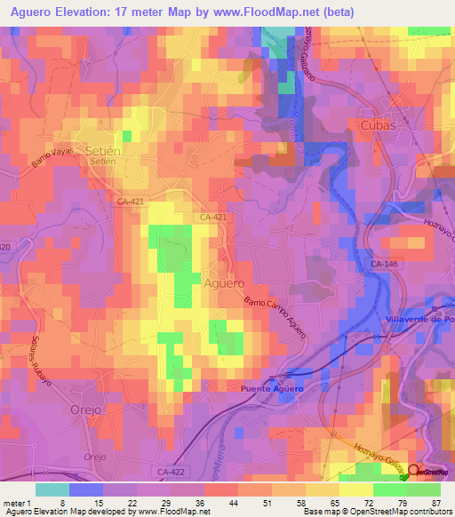 Aguero,Spain Elevation Map