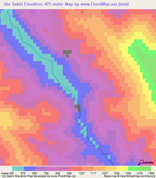 Qin Sakht,Iran Elevation Map