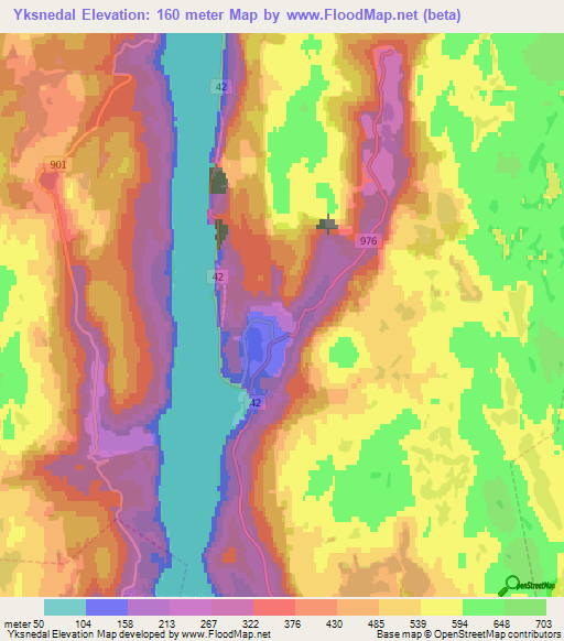 Yksnedal,Norway Elevation Map