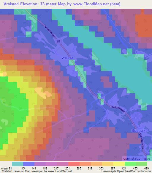 Vralstad,Norway Elevation Map