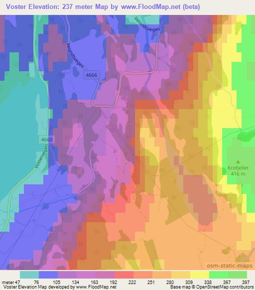 Voster,Norway Elevation Map