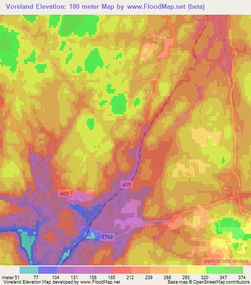 Voreland,Norway Elevation Map