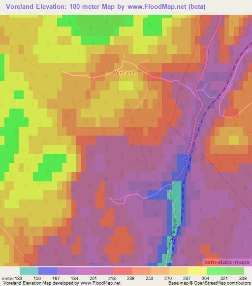Voreland,Norway Elevation Map