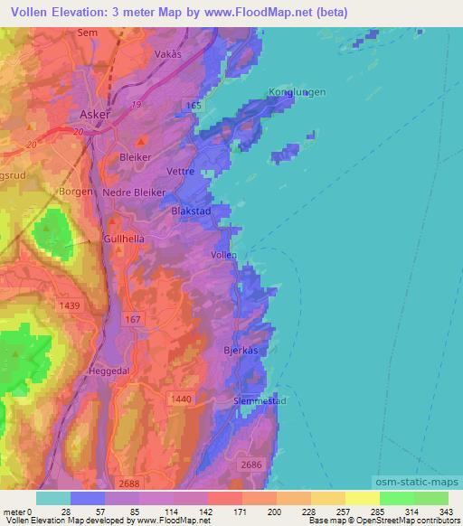 Vollen,Norway Elevation Map