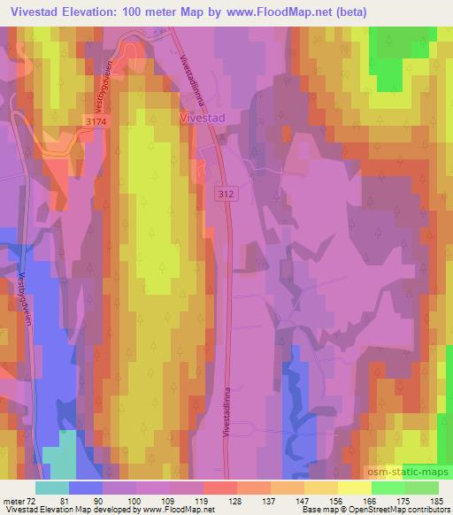 Vivestad,Norway Elevation Map