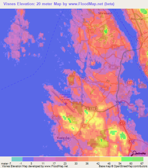 Visnes,Norway Elevation Map