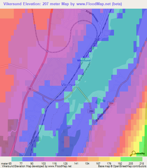 Vikersund,Norway Elevation Map