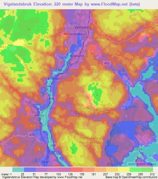 Vigelandsbruk,Norway Elevation Map