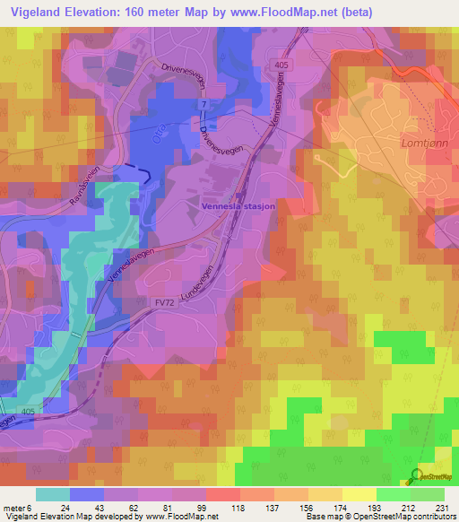 Vigeland,Norway Elevation Map