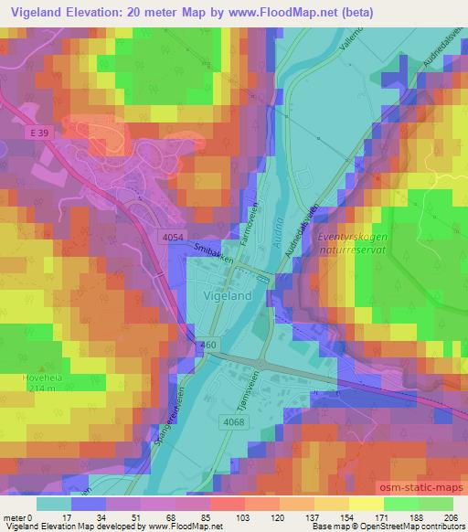 Vigeland,Norway Elevation Map