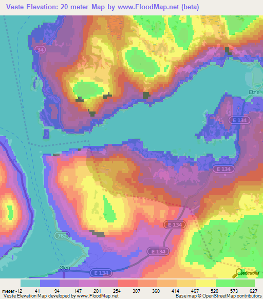 Veste,Norway Elevation Map