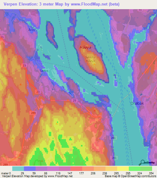 Verpen,Norway Elevation Map