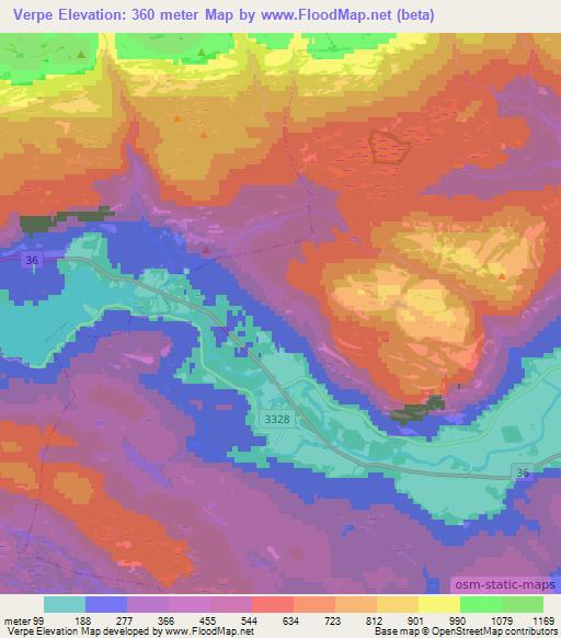 Verpe,Norway Elevation Map