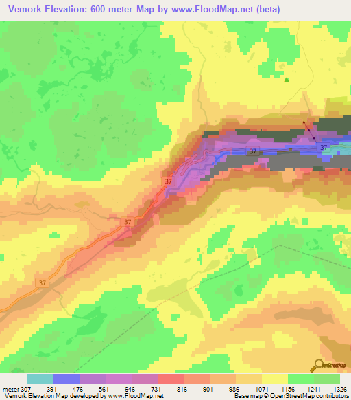 Vemork,Norway Elevation Map