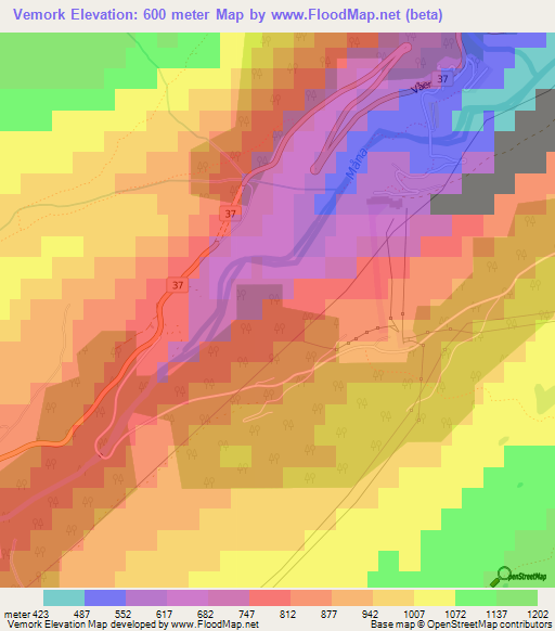 Vemork,Norway Elevation Map