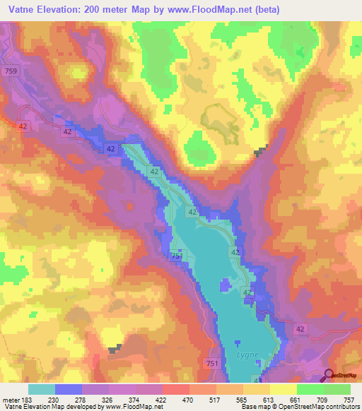 Vatne,Norway Elevation Map