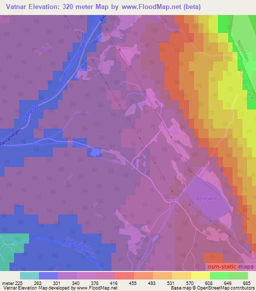 Vatnar,Norway Elevation Map