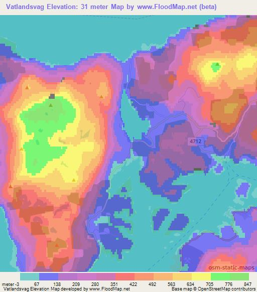 Vatlandsvag,Norway Elevation Map