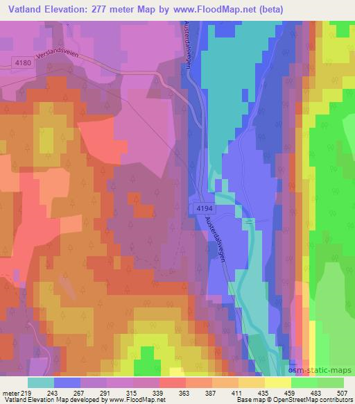 Vatland,Norway Elevation Map