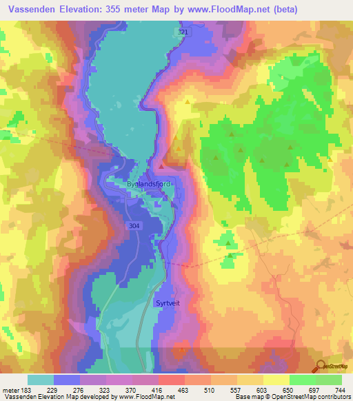 Vassenden,Norway Elevation Map